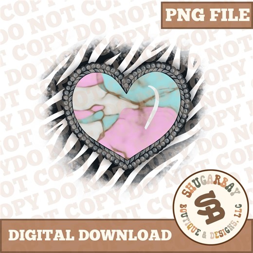 Zebra Western Turquoise Heart PNG | Cowgirl Digital Download | Graphic | Boutique Clipart - Etsy
