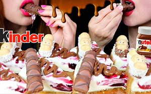 ☆ Kim&Liz ☆ 莓果芝士蛋糕配Nutella榛子巧克力酱、Kinder缤纷乐巧克力棒、巧克力河马 ASMR食音咀嚼音（新）