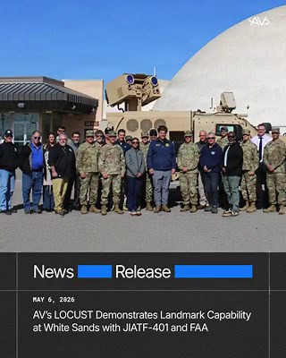 LOCUST set a new milestone for directed energy and homeland defense. AV’s high-energy laser has been validated for domestic use after a first-of-its-kind C-UAS test at White Sands Missile Range led by JIATF-401 with the U.S. @DeptofWar and the @FAANews—proving it can safely protect America’s most complex airspace from emerging drone threats.As a key effector in our Halo_Shield™ architecture, LOCUST delivers precision engagement at the speed of light, with the safety controls and rigor needed to 
