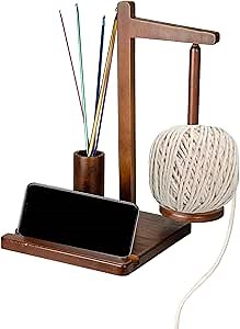 Wooden Yarn Holder with Phone Stand and Crochet Hook Storage - Magnetic Yarn Spool for Knitting and Crocheting, Ideal Choice for Craft Lovers