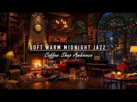 Unwind with Soft Warm Midnight Jazz 🌧️ Rainy Coffee Shop Ambience & Relaxing Jazz Instrumental Music