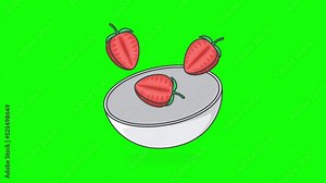 Strawberry On Green Screen Background. 3D Strawberry Fruit Animation. Fresh Strawberry Animation
