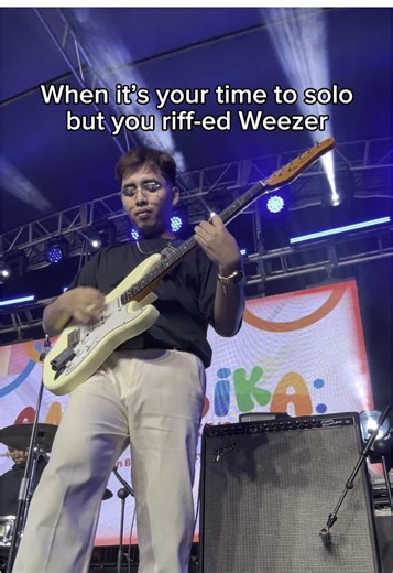 When it’s your time to solo but… (pt. 7) Weezer’s Buddy Holly riff hits so hard 🔥 #musiciansoftiktok #fyp #viral #fypシ #meme #guitarist #neverthelessph