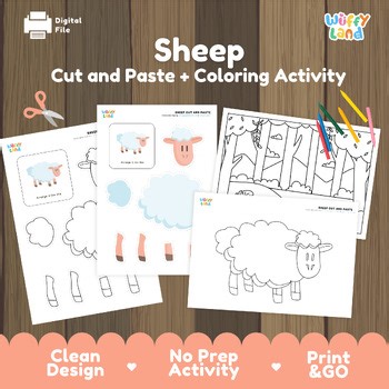 Sheep Cut and Paste Craft | Lamb Coloring Page | Farm Animal Activity