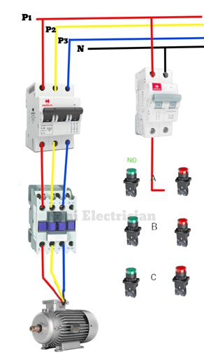 3 Phase Motor Wiring with Contactor and Multi-Location Control | #shots #electrical | Roni Electrician