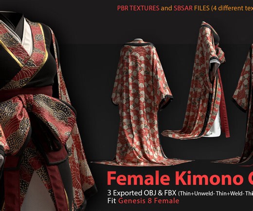 ArtStation - Female Kimono Outfit (VOL.06). Marvelous Designer/Clo3D project file OBJ,FBX | Game Assets