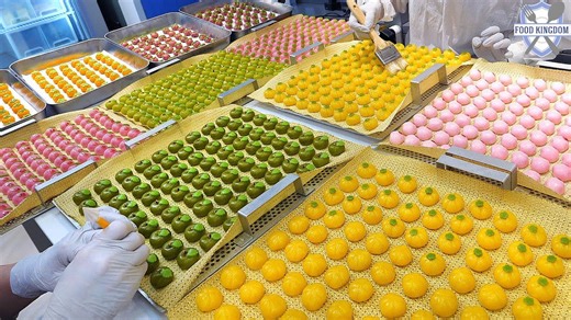 【外国美食实拍】非常漂亮的韩国手工水果米糕 | Korean rice cake factory