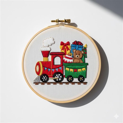 Christmas Train Hand Embroidery, Train Wreath Embroidery Design, Instant Download (PDF Template) - Etsy