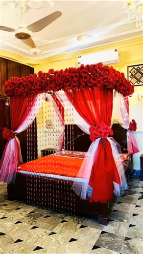 Viral Bridal Bed Decoration 2026 | Red Rose Canopy Bed + Fairy Lights Setup