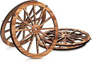 Wesiti 4 Pcs 12'' Thicken Wagon Wheel Decor Wooden Wagon Wheel Western Party Decorations Wall Hanging Old Rustic Art Western Decor for Garden Home Farmhouse Bar Garage Party Wall