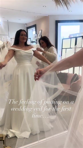 First time trying on a veil! ✨ It really makes it feel real. Just the final touch I needed to feel like a bride. 🫶🏻 #bride #bridetobe #weddingdresses #weddingdressinspo #weddingveil