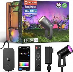Lumary Smart Landscape Lights Pro 500LM, 6 Pack Color Changing Landscape Spotlights IP65 Waterproof, RGBAICW Low Voltage Outdoor Lights for Garden Yard and Pathway, APP/Remote/Voice Control, 65FT