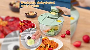 5.3QT Salad Spinner, Large Salad Spinner With 6 Blade Slicer, 3 In 1 Vegetable Chopper, Lettuce Spinner, Egg Yolk Strainer, Salad Dryer for Quick Washing, Spinning & Draining Greens, Fruits, Veggies