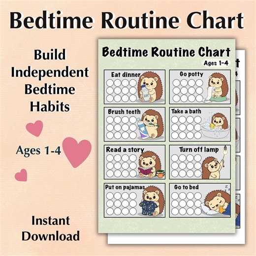 Hedgehog Bedtime Routine Chart: Kids Night Visual Schedule, Toddler Sleep Tracker Ages 1-4, Nursery Daily Habit Chart, Digital Download PDF - Etsy