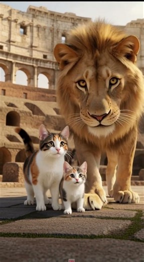 🦁 Mother Cat Rescues Kitten in Ancient Rome! Lion Becomes Best Friend 🐱💕 #cat #shorts #kitten