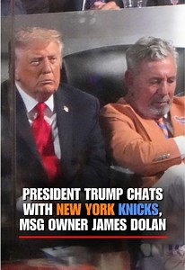 President Trump was spotted chatting with New York Knicks and Madison Square Garden owner James Dolan in his suite during Game 3 of the NBA Finals. Trump, who became the first sitting U.S. president to attend an NBA Finals game, is taking in the action alongside family members and top administration officials.