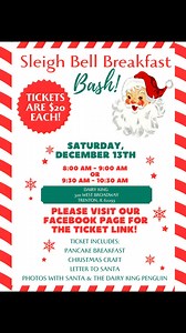 IT’S TIIIIIMMMMEEEEEE 🎅✨ for the Sleigh Bell Breakfast Bash! 🥞🎄 . Ticket Sales begin Monday, November 10th! ☃️ . See our event page for more info! #christmas #santa #dairyking #holidaycountdown | Dairy King