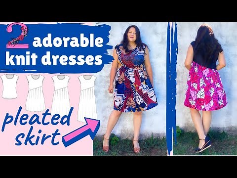 Sewing EASY & ADORABLE KNIT PLEATS. 2 Oasis dresses (Sinclair Patterns). Tricks for mixing knits.