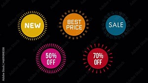 Set of spinning advertising motion icons on a transparent background with an alpha channel, including 5 patterns.