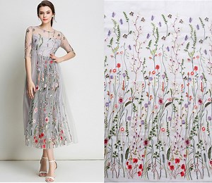 Ivory Embroidered Tulle Lace Fabric, Multi Color Embroidered Floral Lace Fabric, Heavy Embroidered Lace Fabric, Mesh Lace Fabric by Yard - Etsy