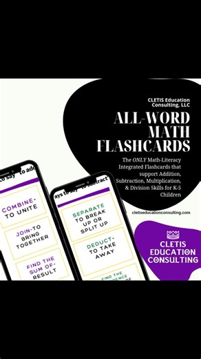 CLETIS Education Consulting on Instagram: "Did you know that we have math flashcards in words ONLY 🫢? Our All-Word Math Flash Cards©️ are created to engage K-5 learners in foundational equation-solving with reading comprehension, language, vocabulary building, and critical thinking. They are perfect for: whole group demonstration small group practice one-on-one intervention mathematical writing and discussion prompts As learning facilitators, you receive our "Ways to Say" vocabulary charts to h