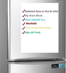 Removable Adhesive Damage Free Sticky Notes Dry Erase Notes,Reusable Whiteboard Sheets for Wall,Door,Table,Cabinets and More, 5 Sheets, 8.5'' x11''