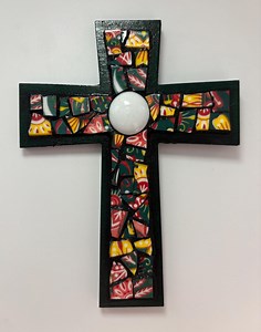 Elegant Handcrafted Mosaic Cross Decor, Small Green, Red, Yellow, White Textured Wall Decor - Etsy