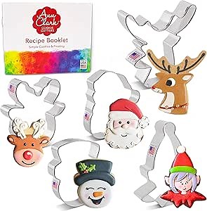 Ann Clark Cookie Cutters Faces of Christmas Cookie Cutters 5-Pc. Set Made in the USA, Santa Face, Reindeer Faces, Snowman Face, Elf Face
