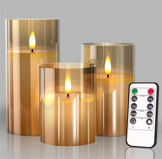 Glass Battery-operated LED Flameless Candles With Remote and Timer, Real Wax Warm Color Flickering Light Candles for Wedding, Home, Party