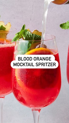 What’s a little sweet, sour, and spicy (besides you 🤭)? This refreshing Blood Orange Mocktail Spritzer! Grab the full recipe at the link in bio. | Delish