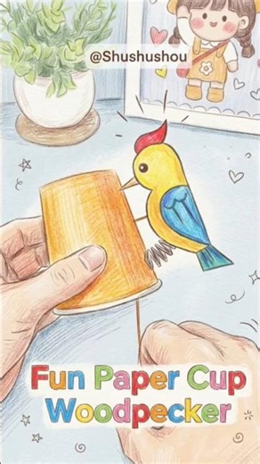 Fun Paper Cup Woodpecker 🐦 Easy DIY Bird Craft for Kids #shorts