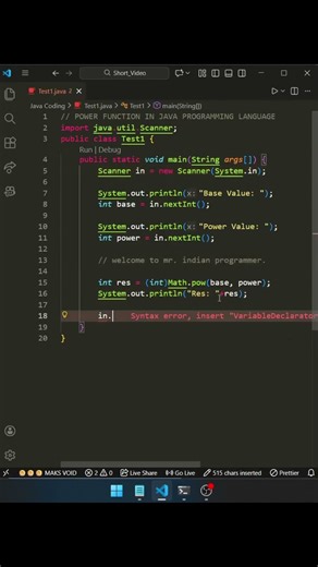 power function in java | day - 84 #java #shorts #short #youtubeshorts #viral #trending #ai