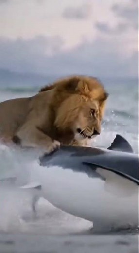 Unbelievable Ocean Clash: Lion Attacks a Shark in the Water 🦁🦈🔥