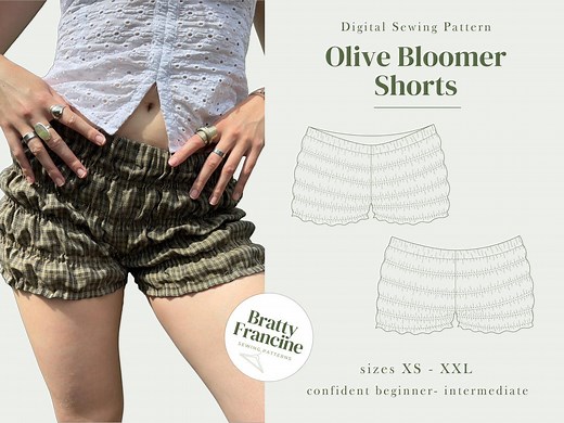 Olive Bloomer Shorts Digital Pdf Sewing Pattern // UK Size 6-20 // XS-XXL // Instant Download in 3 Printable Sizes - Etsy