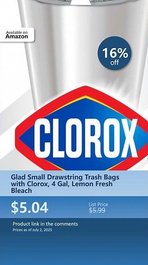 Glad Small Drawstring Trash Bags with Clorox, 4 Gal, Lemon Fresh Bleach