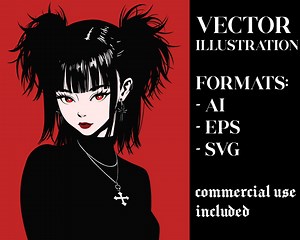 Goth Anime Girl - Vector Illustration - Anime Art for Sublimation - Print on Demand - AI SVG EPS Instant Download - Etsy Australia