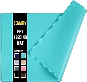 Silicone Dog Food Mat - Waterproof Dog Bowl Mats for Food and Water Bowls, Raised Edges Non-Slip Cat Food Mat, BPA Free Pet Mats for Dog Bowls (Small, Turquoise)