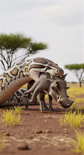 Will the python manage to swallow the warthog in one bite #wildlife #python #nature
