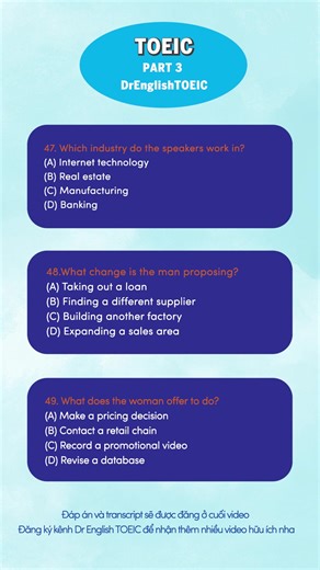 Luyện nghe TOEIC PART 3 mỗi ngày cùng Dr English TOEIC #drenglishTOEIC #hoc1biet30 #luyenthitoeiccungdrenglish #luyenthiTOEIC #toeic990 #tienganhkhongkho #tienganhmoingay #part3 | Dr English TOEIC