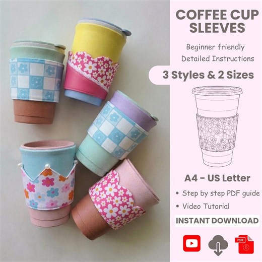 Insulated Cup Cozy Sewing Pattern | Reusable Coffee Sleeve Sewing Pattern PDF | Beginner DIY Coffee Sleeve | Coffee Cup Sleeve Tutorial - Etsy