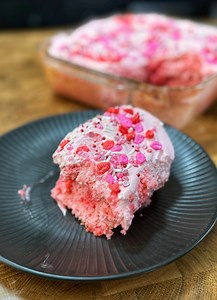 Make this strawberry poke cake for your sweetheart! CJ is showing you how to make a simple 4 ingredient strawberry poke cake. This is the perfect sweet for your sweetheart this Valentine's Day! What are you doing for your Valentine? | Cooking with CJ