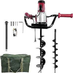 JACKCHEN 6-Inch & 4-inch Electric Post-Hole Digger with Storage Bag, Earth Auger Drill, Auger Bit Earth Auger with Carry Bag, Ideal for Post Hole Digging, Drilling, Tree Planting