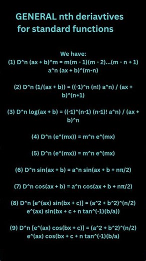 nth order derivatives of standard functions#shortsvideo#education#shortsfeed#mathematics#technology