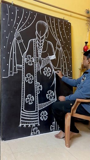 Learn to draw a woman pulling back curtains from a window 🪟 #art #shortvideo #drawing