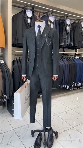 Takım Elbise Damatlık Smokin | ▪️▪️3.499₺▪️▪️ Erkek Slim Fit İtalyan Stil Yelekli Çizgili Siyah Takım Elbise Ceket Yelek Pantolon 🏬 SEFAKÖY METROPARK AVM D123... | Instagram