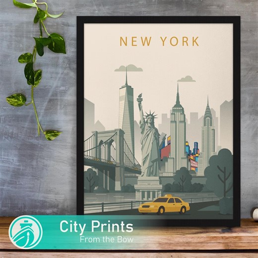 New York Skyline Poster Manhattan Waterfront Minimalist Travel Decor - Etsy