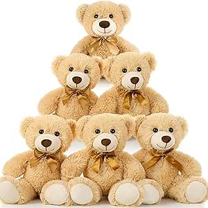 MorisMos 6 Packs Teddy Bears Bulk Stuffed Animals, 14in Small Teddy Bear Plush, Cute Stuffed Bears for Centerpiece Baby Shower Valentines Wedding Birthday, Light Brown