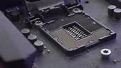 Macro footage of a desktop micro processor CPU slot