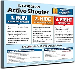 ZOCO – Active Shooter Safety Posters (10-Pack) – Laminated 17x22 Emergency Preparedness Sign – Run Hide Fight Strategy for School, Workplace, or Public Building