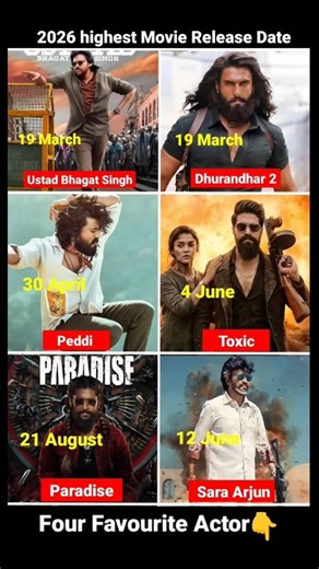 Top 6 Upcoming Movies 2026-2027, Toxic, Dhurandhar2, Ustad Bhagat Singh | Jailer2 | Paradise, Peddi,